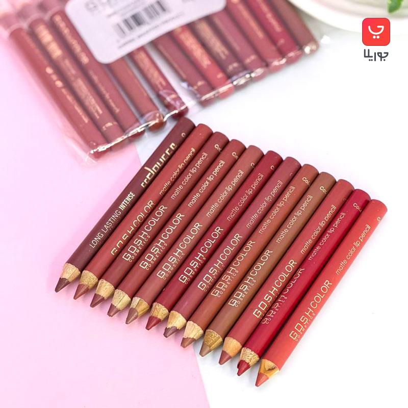 پک 12 عددی رژ لب مدادی گاش کالر Gosh Color ضدآب ، مات و مخملی