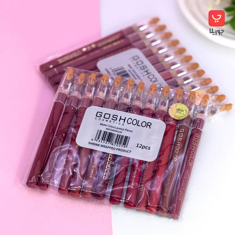 پک 12 عددی رژ لب مدادی گاش کالر Gosh Color ضدآب ، مات و مخملی