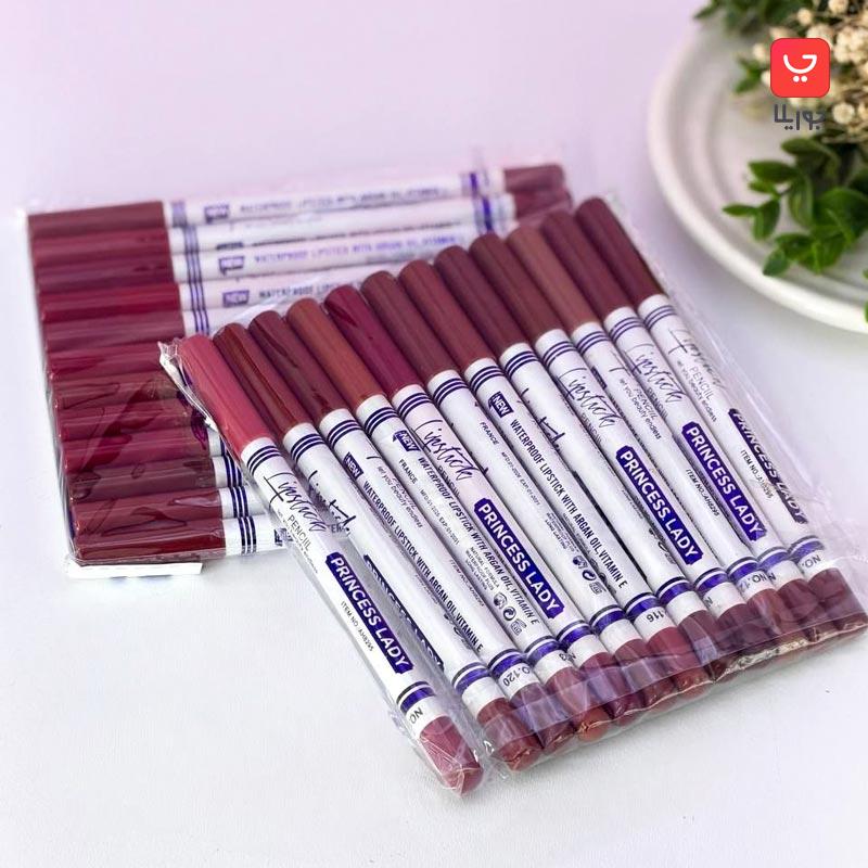 پک 12 عددی رژ لب مدادی پرنسس لیدی حاوی ویتامین و روغن آرگان