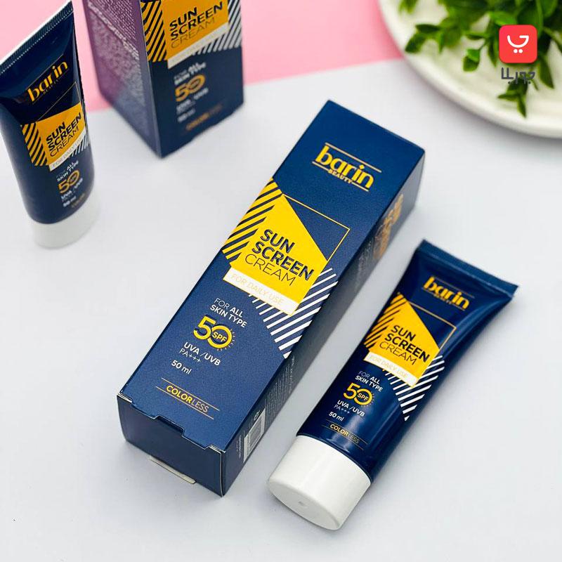 ضد آفتاب بی رنگ بارین بیوتی Barin Beauty مناسب انواع پوست حاوی spf50